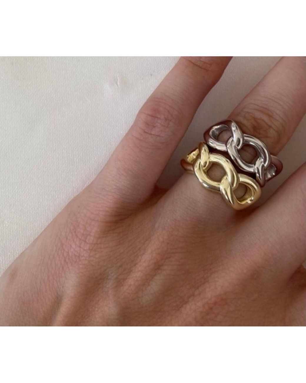 Spero London White Chunky Three Chain Sterling Adjustable Statement Ring