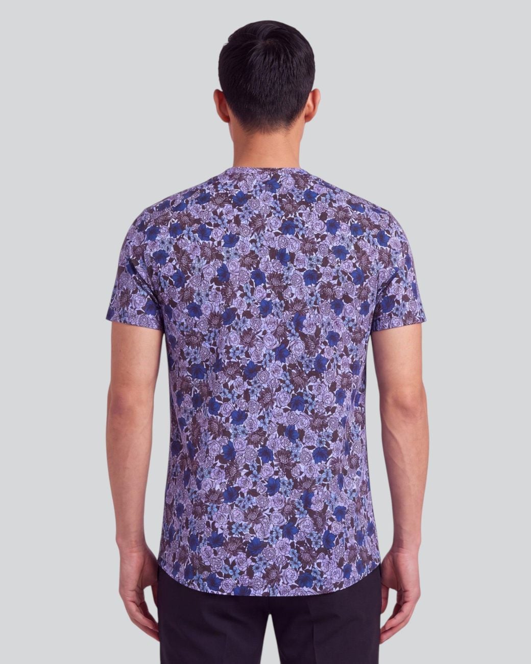 Lords of Harlech Blue Maze Ternberg Floral Brownie Stretch Cotton V-Neck Tee for men