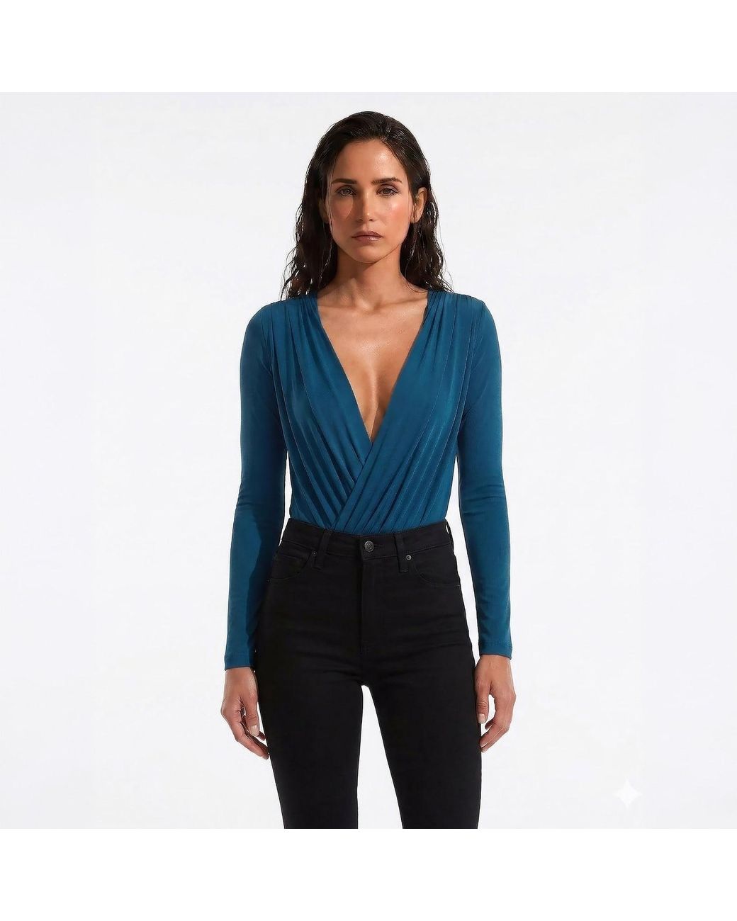 Maan Istanbul Blue Deep V-Neck Bodysuit