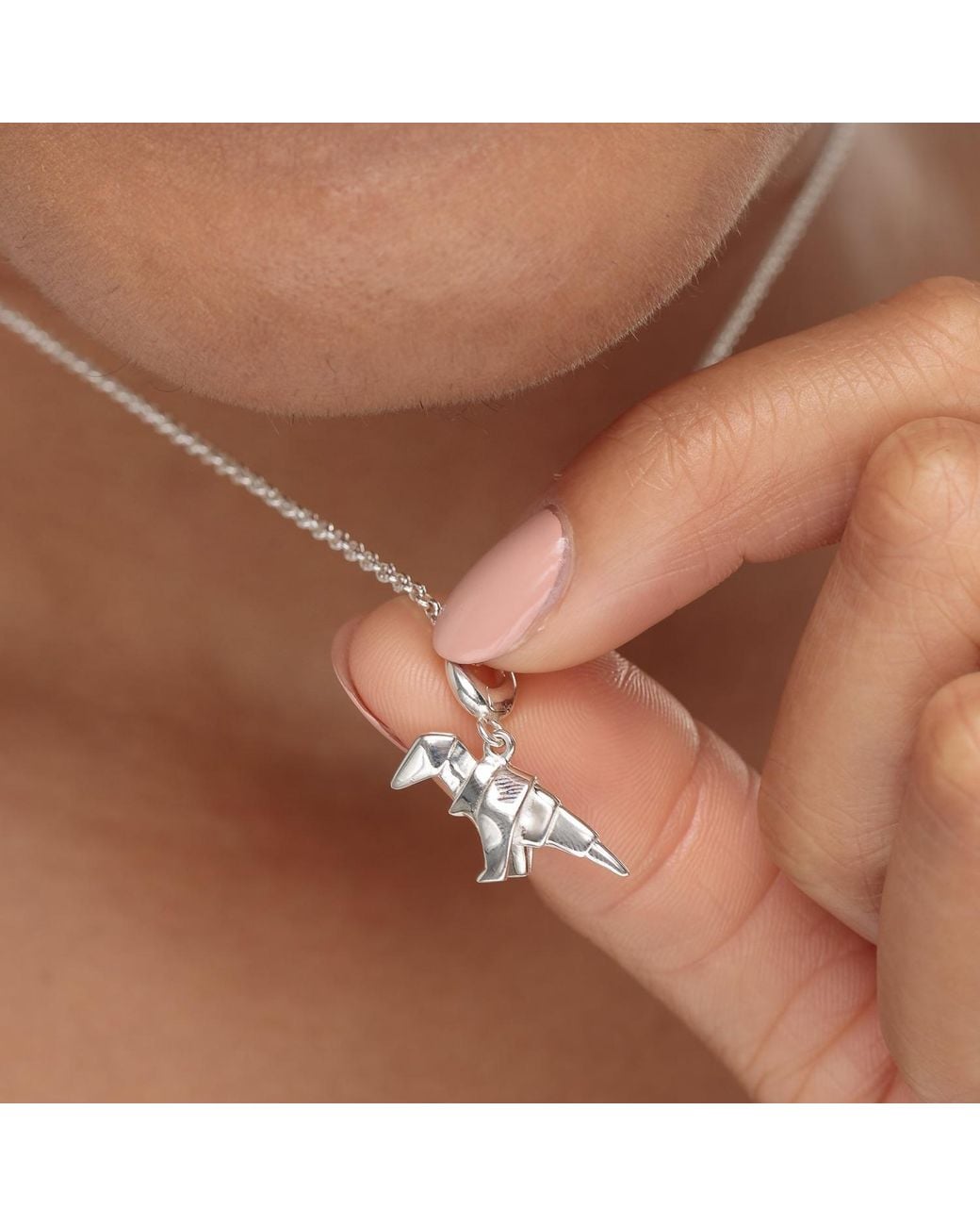Lily Charmed Metallic Sterling Origami T-Rex Charm Necklace