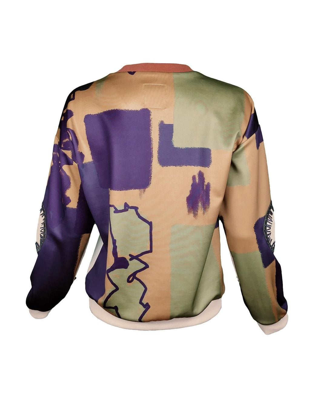 Lalipop Design Multicolor Abstract Print Sweatshirt With Khaki Vegan Leather Details