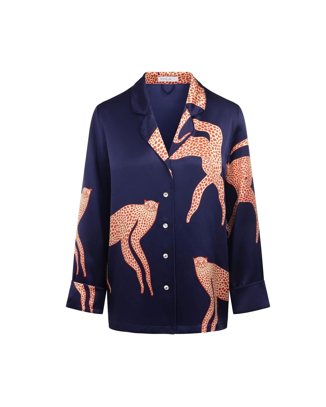 Pola Brand Blue Long-Sleeve Silk Pyjama Shirt