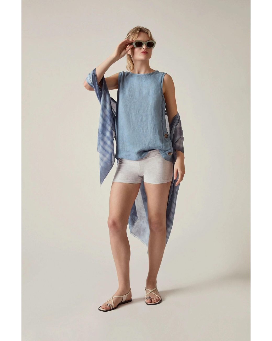 James Lakeland Blue Denim Linen Sleeveless Top