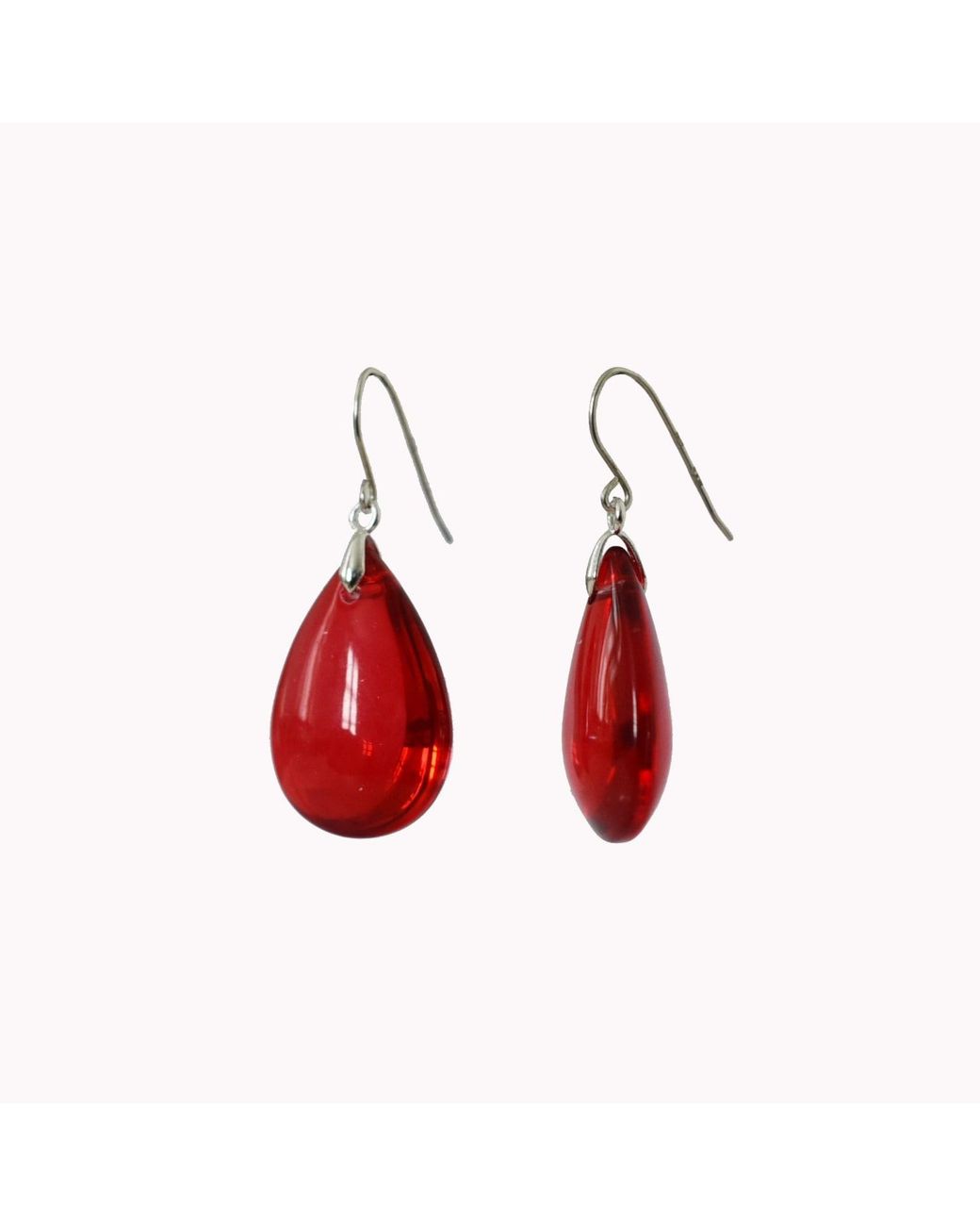 Laura Daili Red Ruby Teardrop Glass Earrings