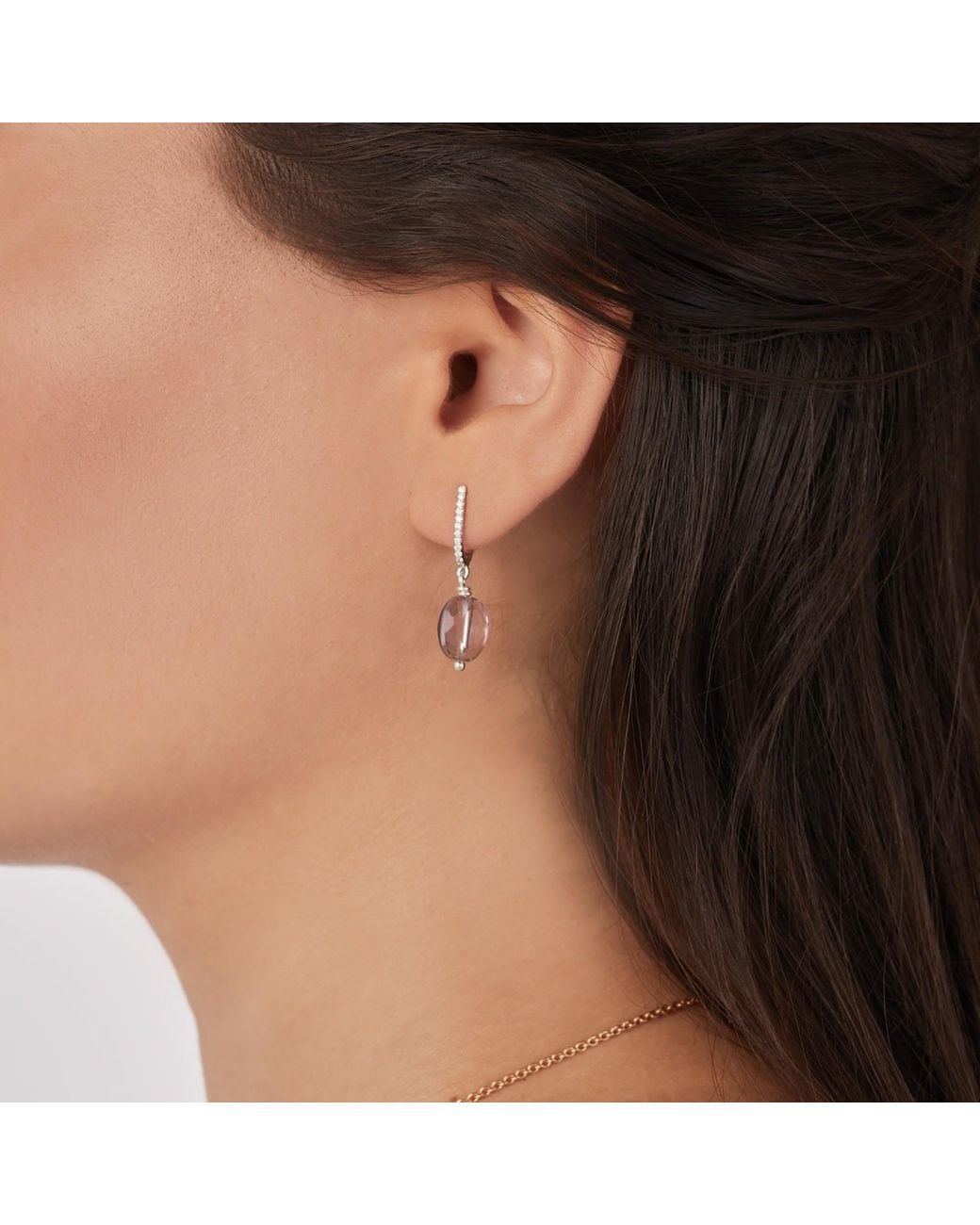 Kaizarin Pink Dazzling Diamond Amethyst Drop Earrings
