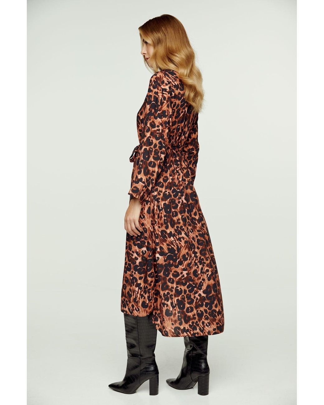 Conquista Red Animal Print Midi Dress With Side Slits