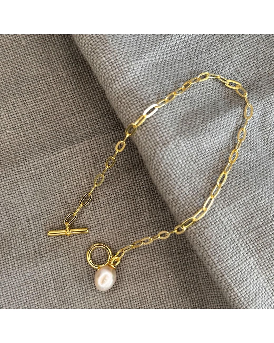 Clemence Wren Metallic T-Bar Freshwater Pearl Bracelet