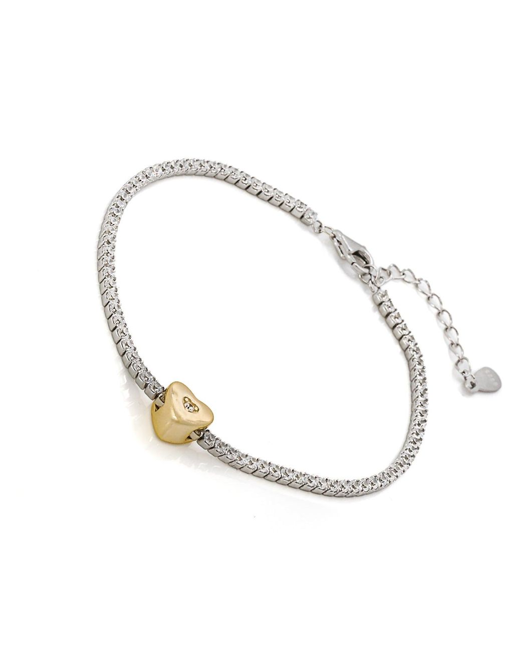 Ebru Jewelry Metallic Heart Diamond Tennis Bracelet