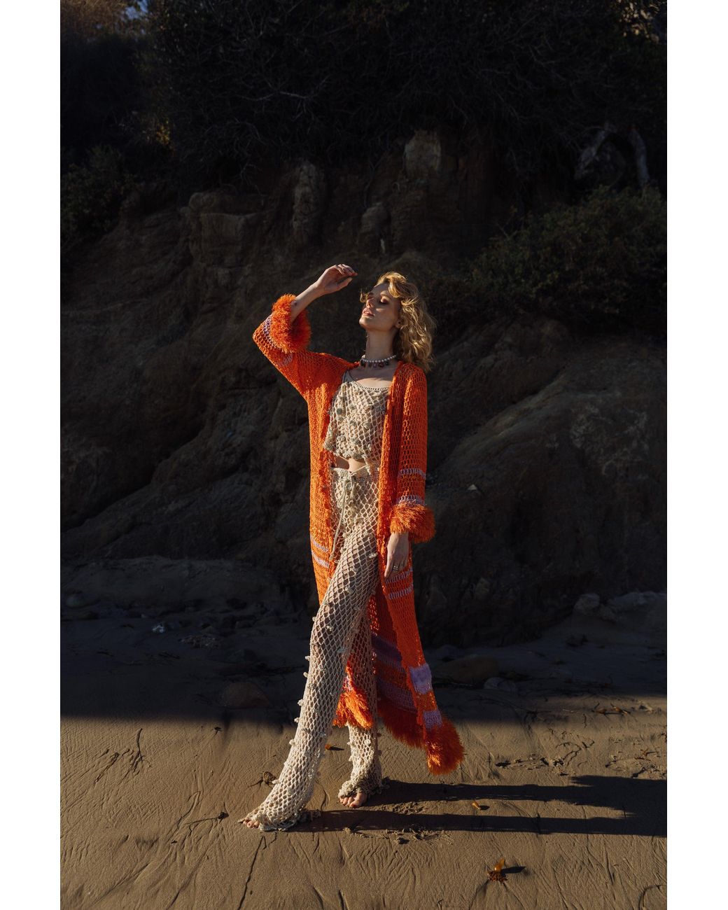 Andreeva Natural Metallic Handmade Crochet Pants