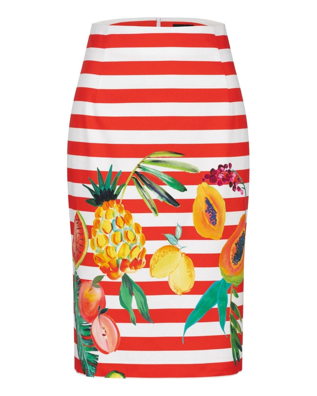 Marianna Déri Red Pencil Skirt With Tropical Print