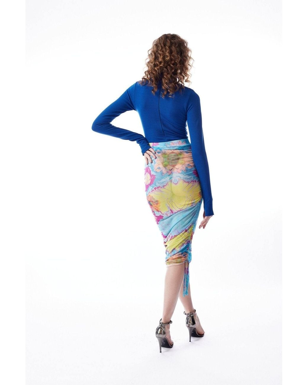 No'design White Sheer Midi Skirt With Side Ruched Detail