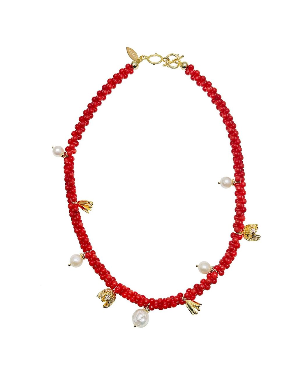 Farra Red Peanut Shaped Coral Statement Necklace