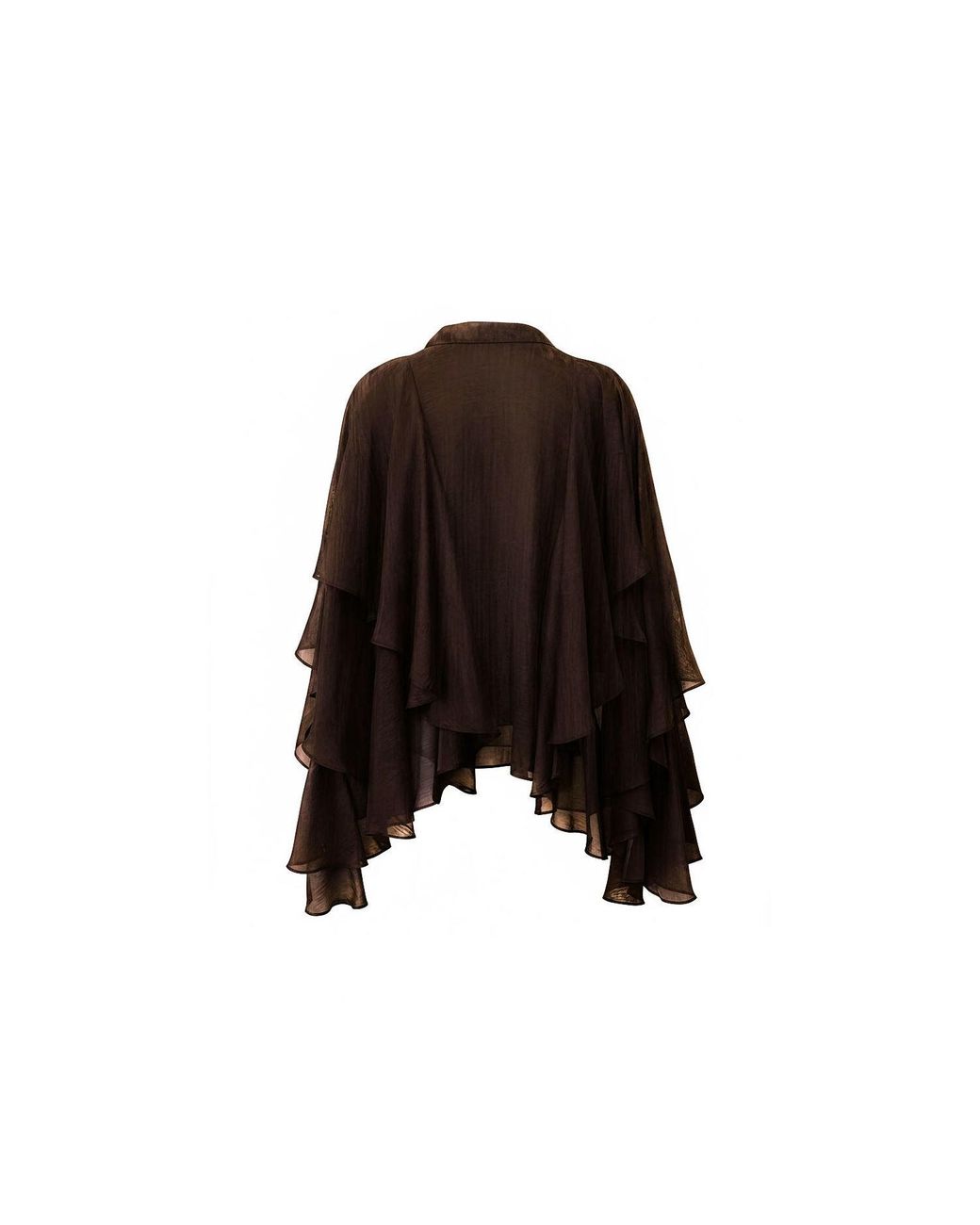 concept A trois Black Espresso Chiffon Blouse With Ample Ruffles