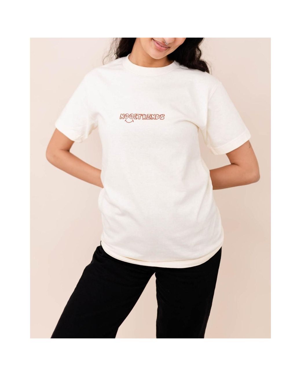 Nooltrends White Neutrals Gender Neutral Smiley T-Shirt for men