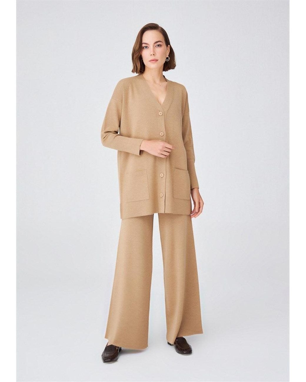 Peraluna Brown Nicola V-Neck Long Knit Cardigan