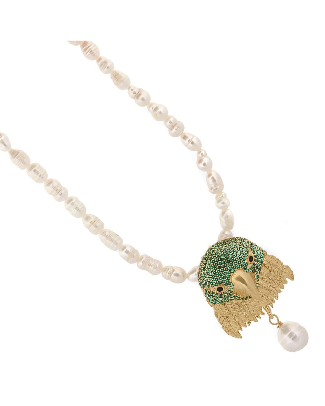 Ebru Jewelry Metallic Majestic Emerald Eagle Pearl Necklace