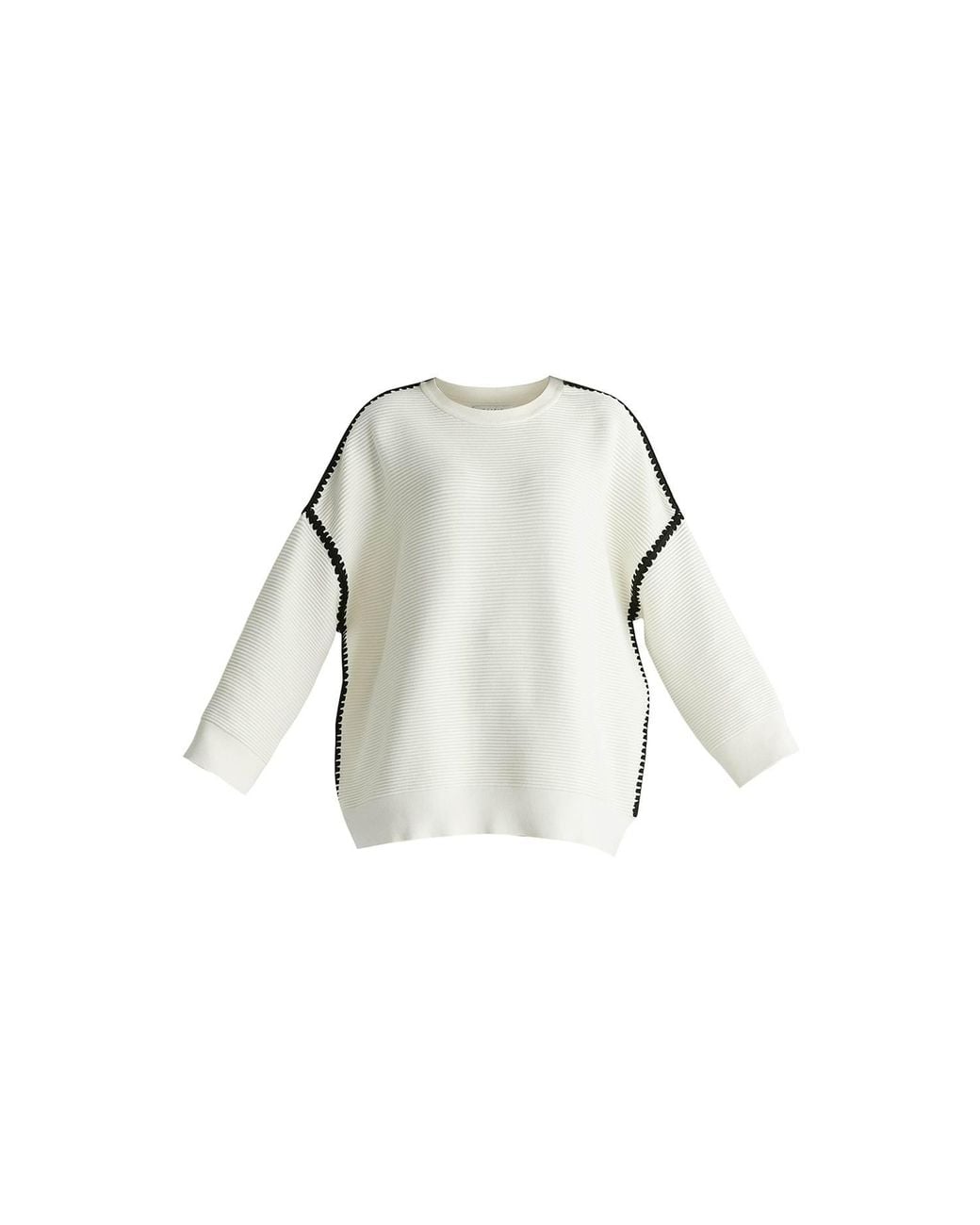 Paisie White Ribbed Jumper With Contrasting Embroidery