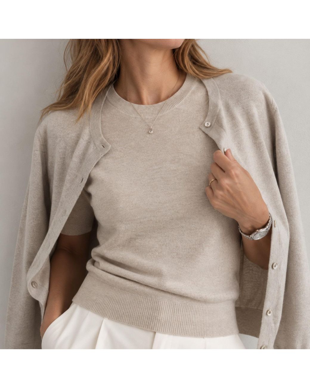 Nuvv Collection Natural Neutrals Short-Sleeve Wool & Cashmere Blend Sweater – Premium Italian Yarn