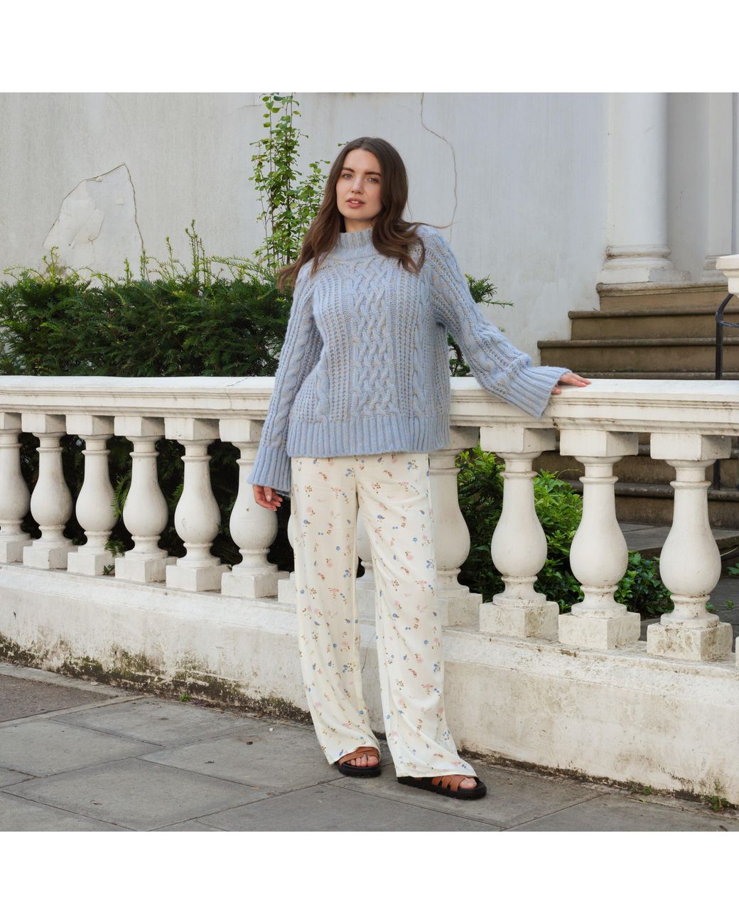 Cara & The Sky Blue Sarah High Neck Cable Wide Sleeve Jumper