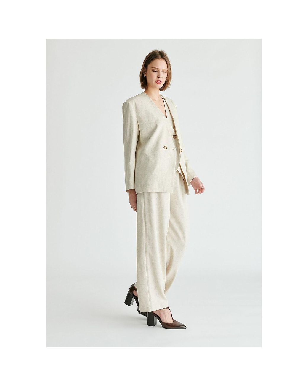 Paisie Natural Neutrals Drop Shoulder Double Breasted Blazer
