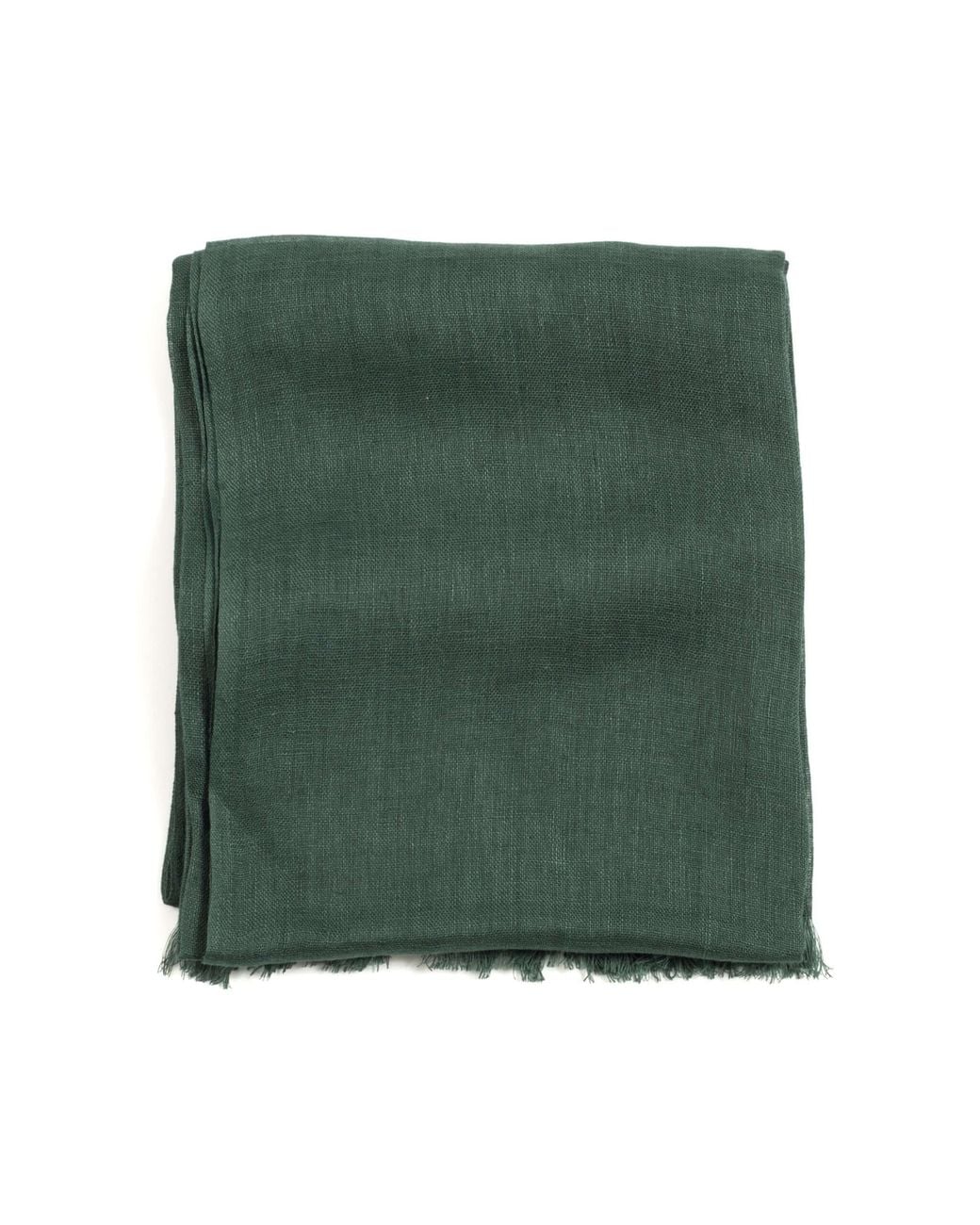 Variously Green Moss Dark Soft Linen Silk Handwoven Artisanal Scarf