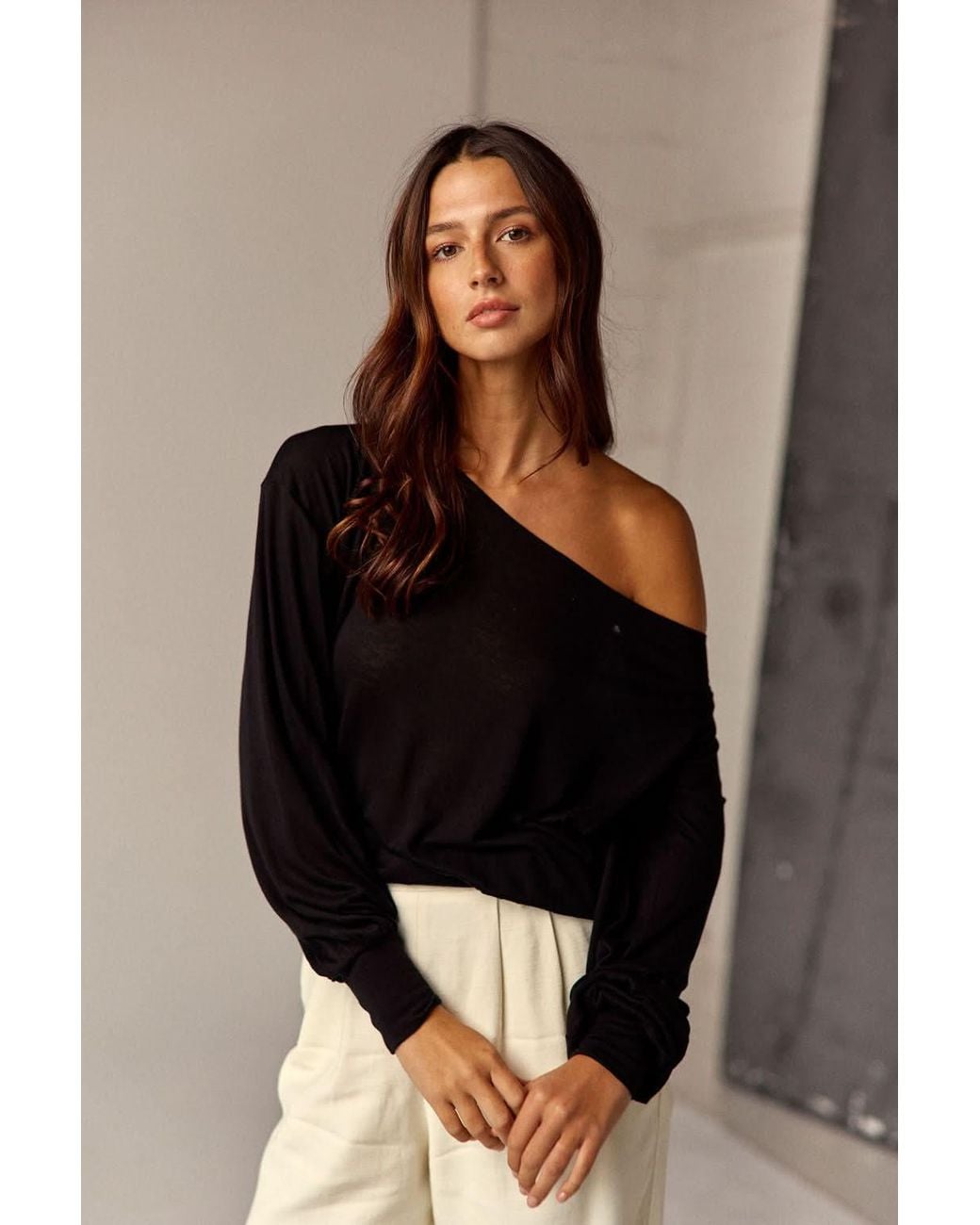 Marianne by Marie Jordane Black Selena Asymmetric Lyocell & Wool Sweater