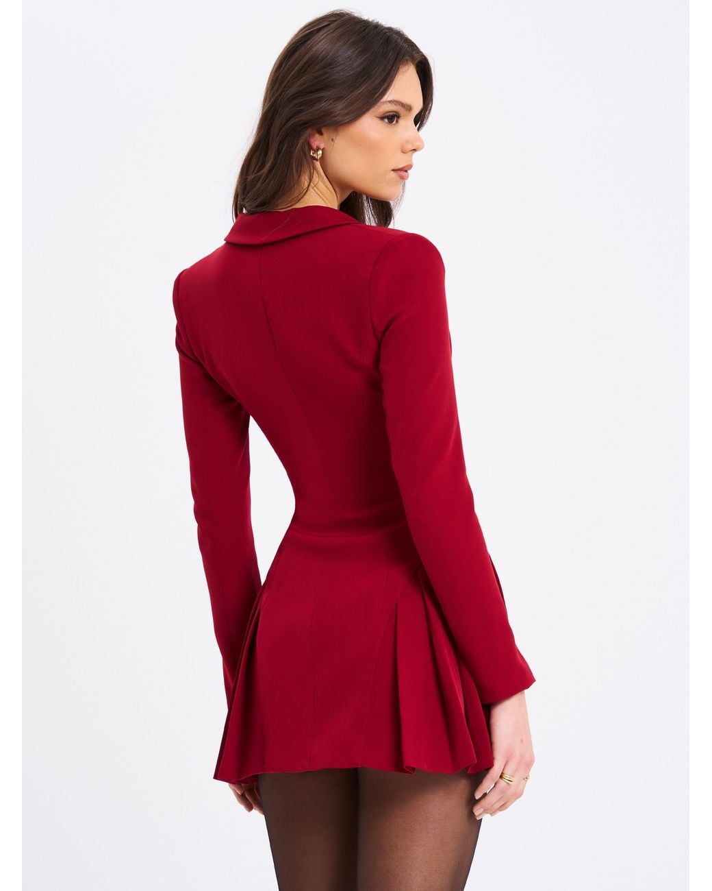 Miss Circle New York Red Delia Burgundy Blazer Dress With Pleated Detail