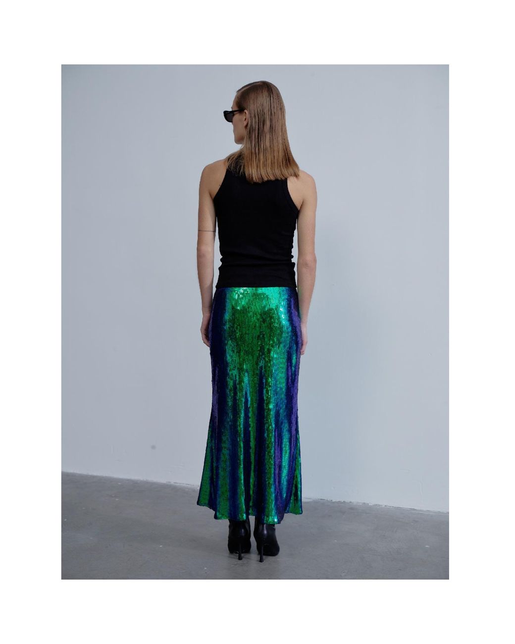 NAZLI CEREN Green Joelle Sequin Maxi Skirt