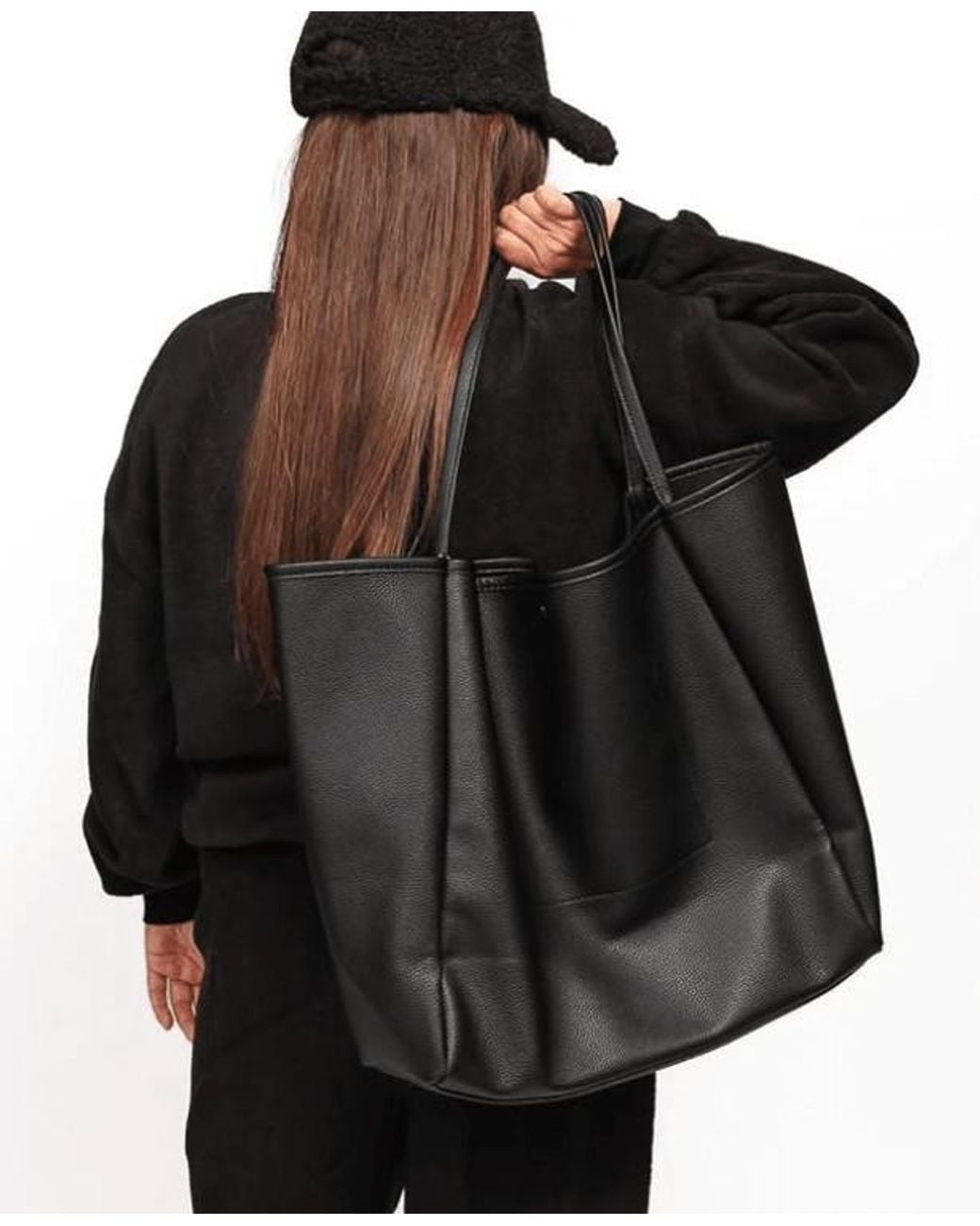 Prenelove Black Keele Oversized Vegan Leather Tote