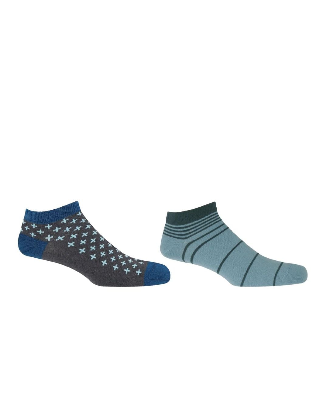 Peper Harow - Made in England Blue Retro Stripe & Crosslet Trainer Socks Bundle for men