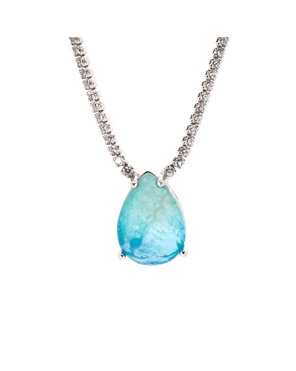 Ebru Jewelry Metallic Teardrop Paraiba Tourmaline Diamond Chain Happy Necklace