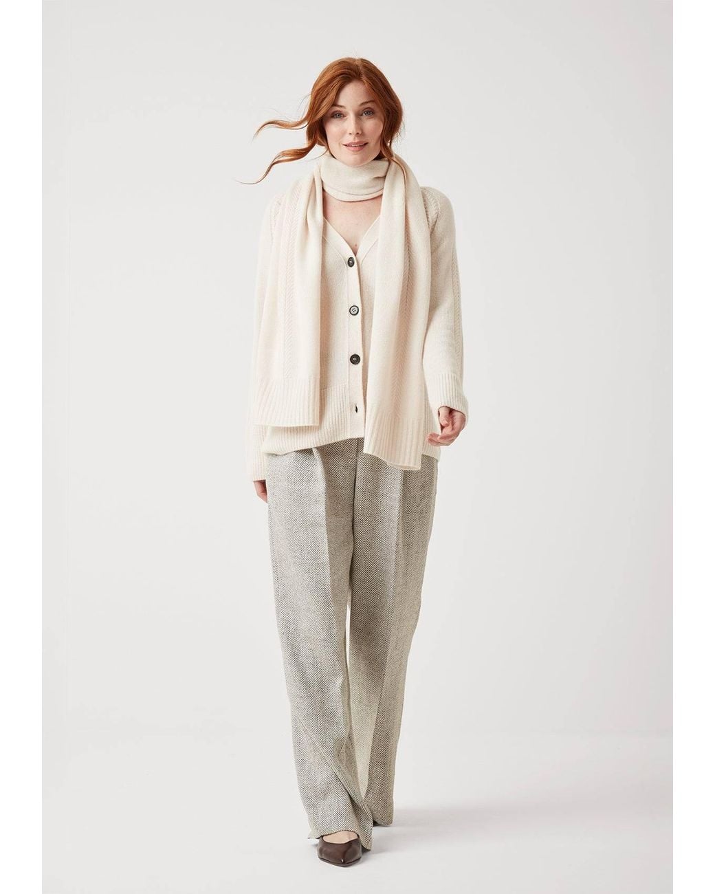 Loop Cashmere White Neutrals The Luxe Boyfriend Cardigan