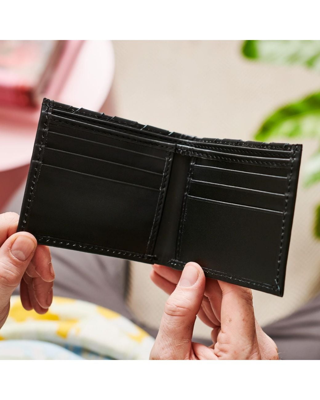 VIDA VIDA Black Plaited Leather Card Wallet for men