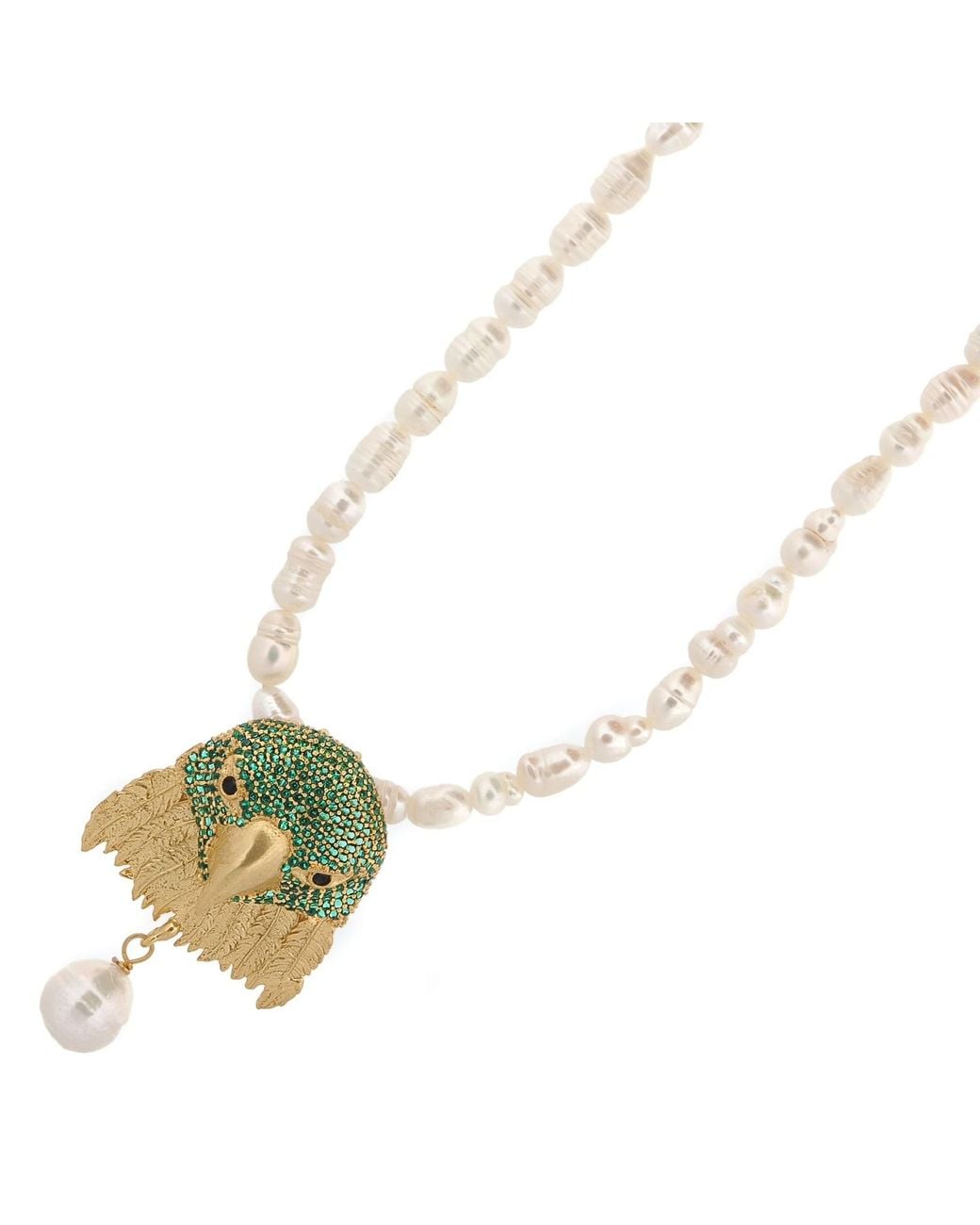 Ebru Jewelry Metallic Majestic Emerald Eagle Pearl Necklace