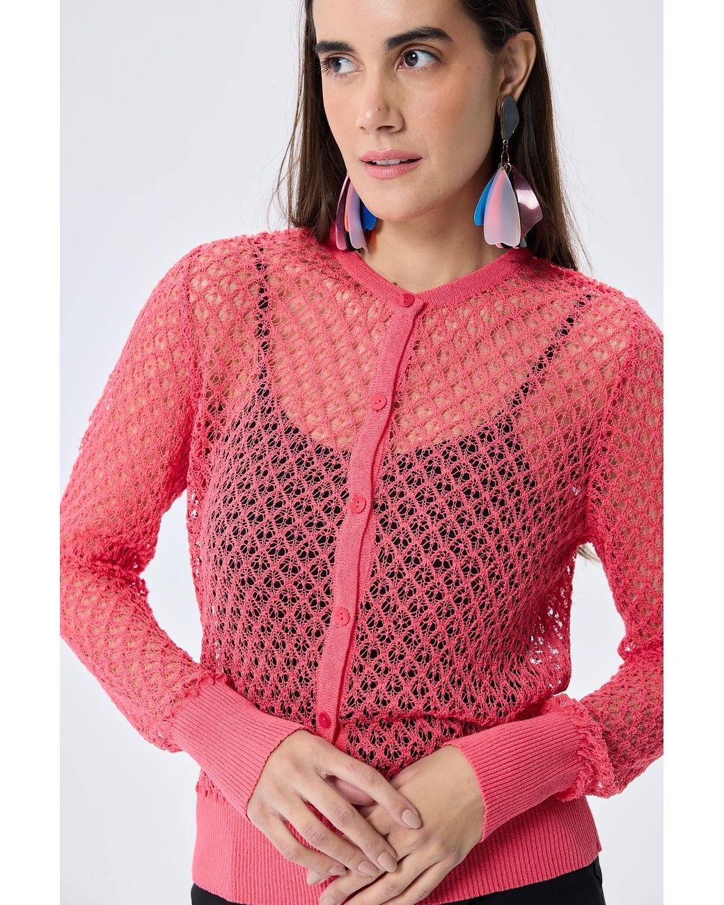 Peraluna Pink Addison Openwork Knit Cardigan