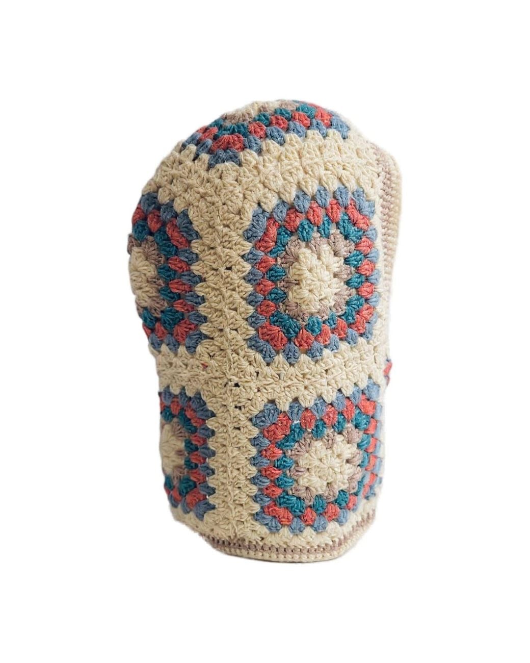 Ana Chic Multicolor Cream And Coral Granny Square Handmade Crochet Balaclava