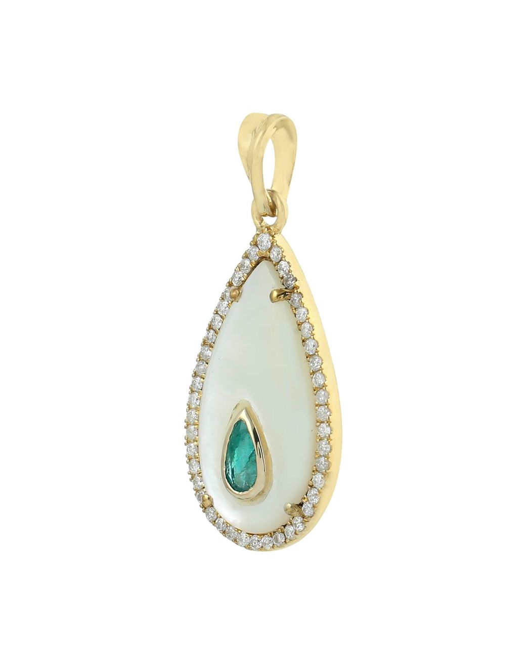 Artisan Metallic 18K Mother Of Pearl, Emerald & Diamond Teardrop Pendant