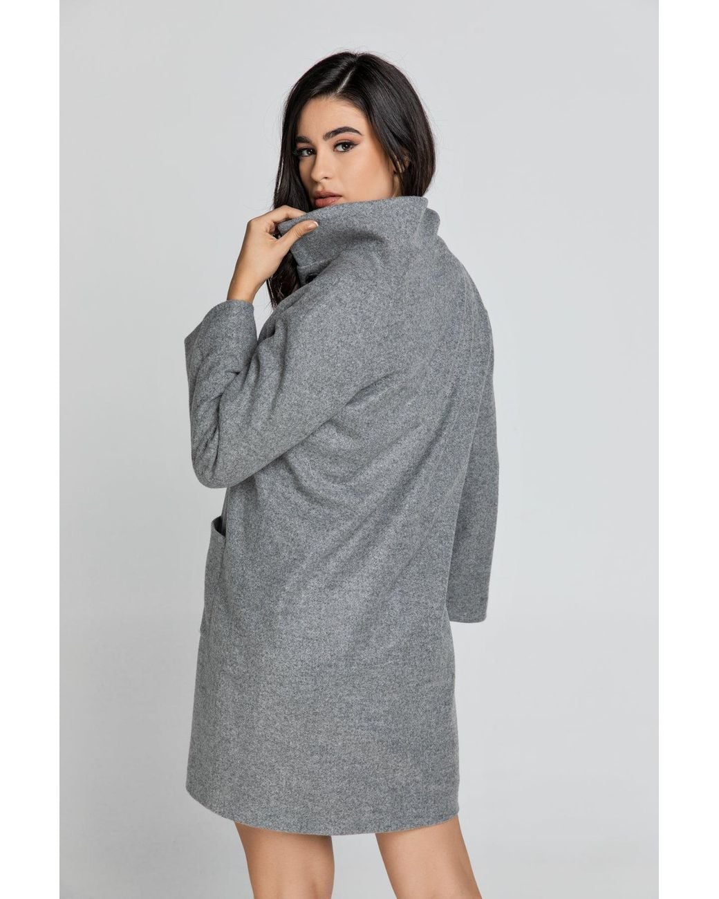 Conquista Gray Coat With Upright Collar By Fashion