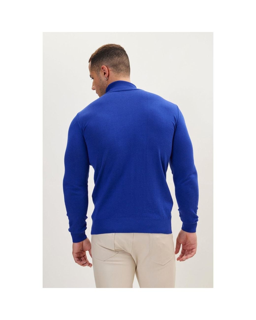 Ron Tomson Blue Roll Neck Knit Sweater for men