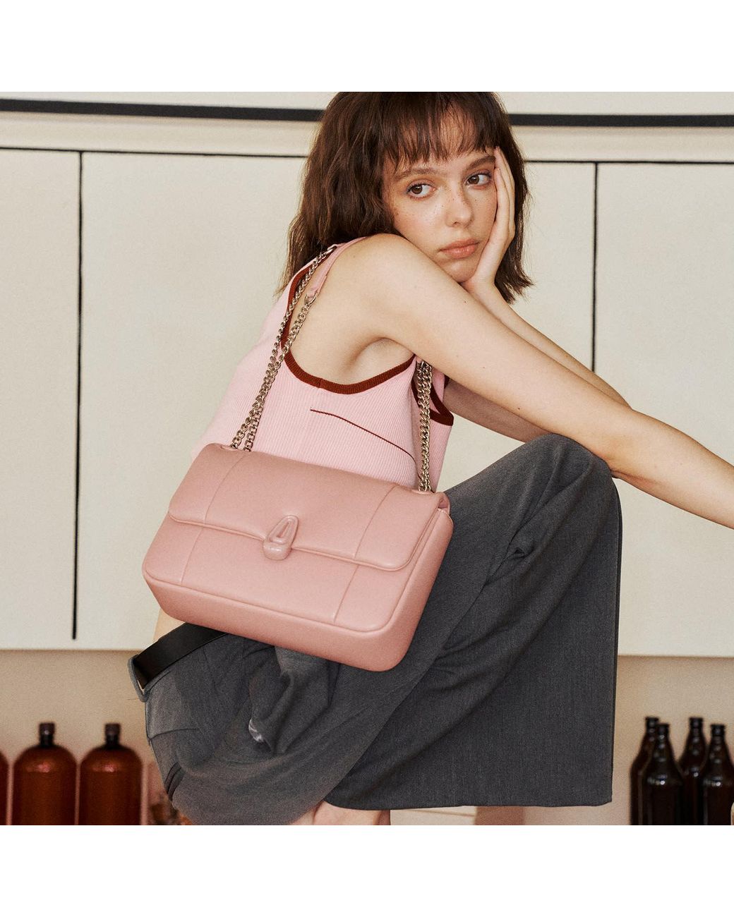 Amy Lynn Pink Dallas Square Chain Bag