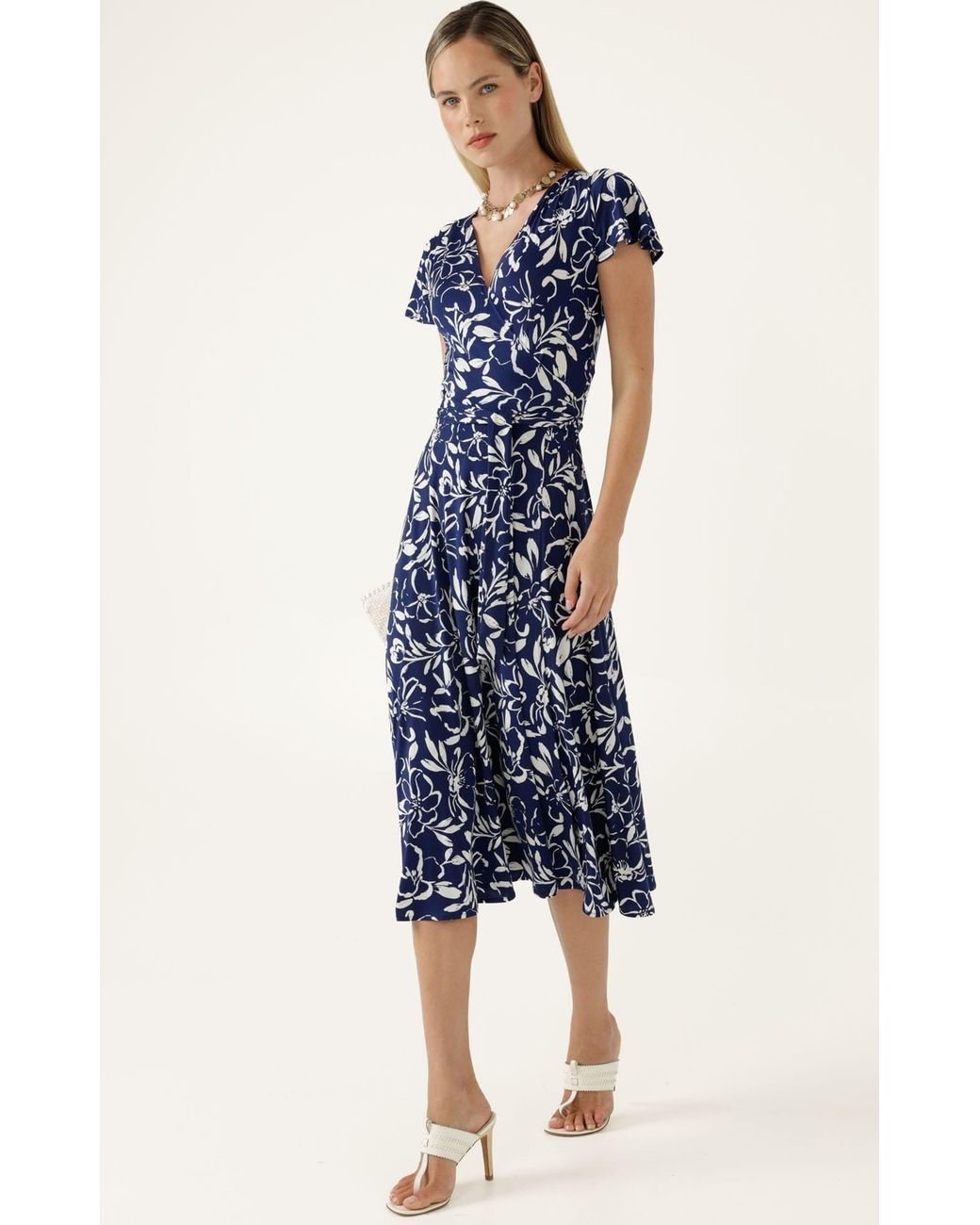 SACHA DRAKE Blue Reverse Wrap Midi Dress