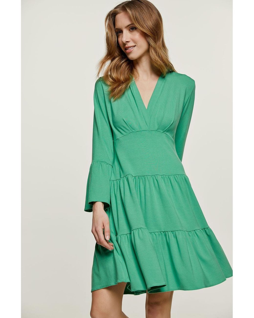 Conquista Green Jersey Tiered Dress