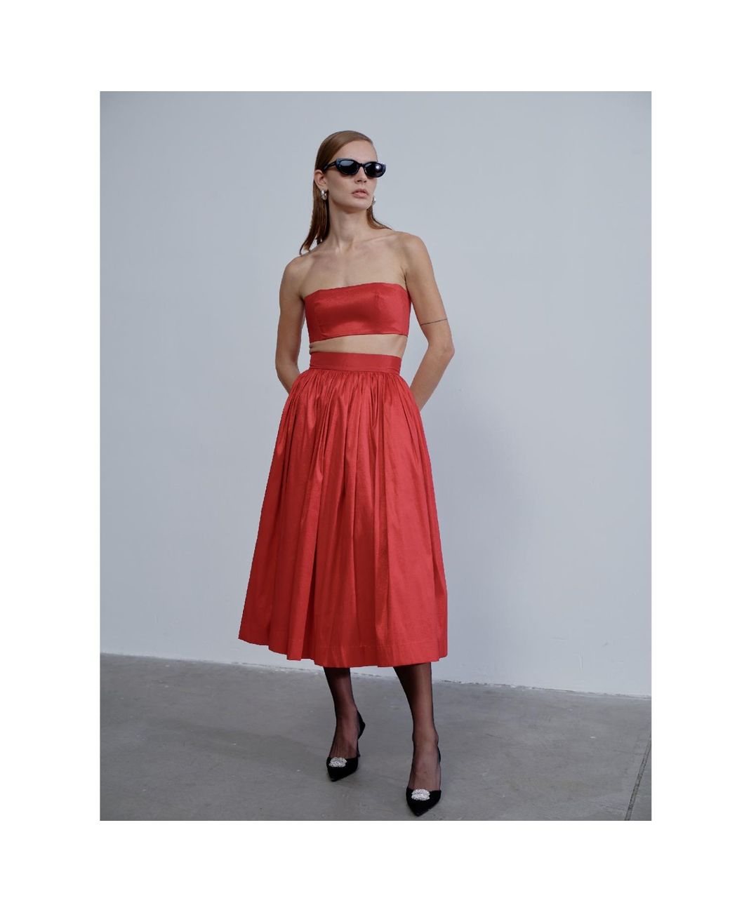 NAZLI CEREN Red Lou Lou Midi Skirt