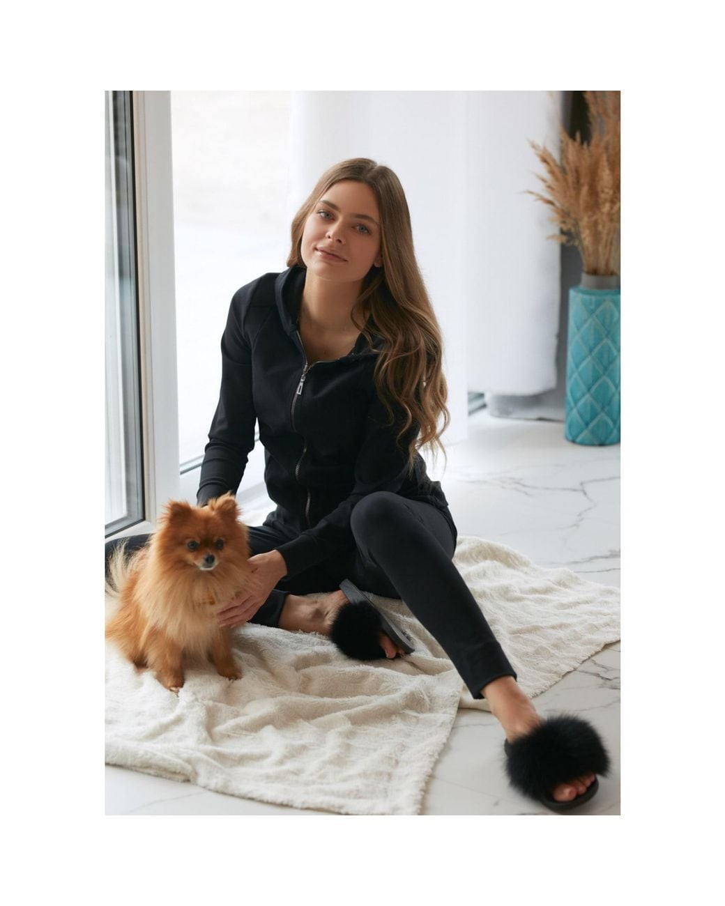 Oh!Zuza Blue Cotton Fitted Tracksuit Zip Hoodie & Lounge Tight