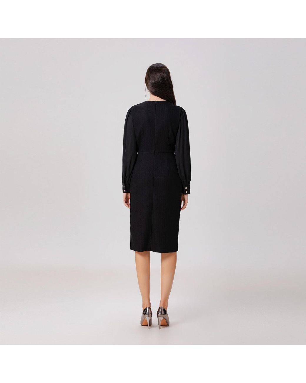 Smart and Joy Black Chiffon Sleeves Tailor Dress