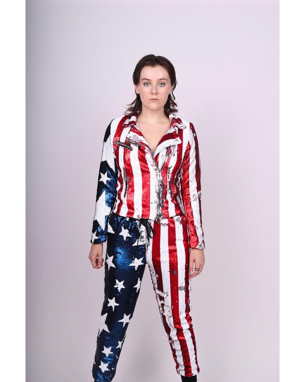 Any Old Iron Red Sequin Stars & Stripes Joggers