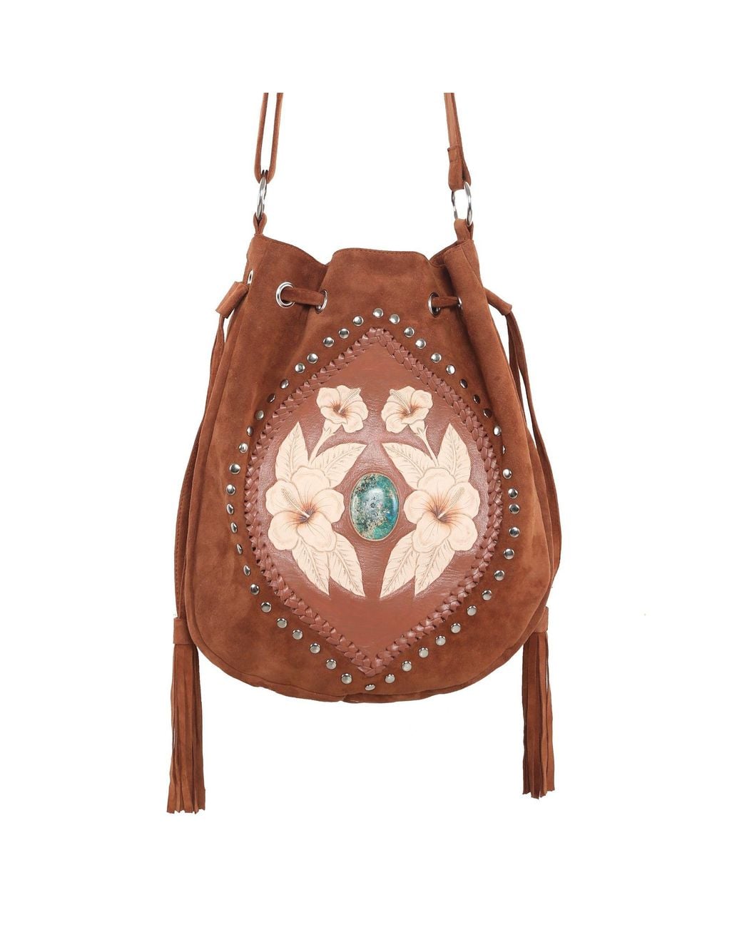 Jodi Lee Brown Hula Hibiscus Pouch Bag Tobacco