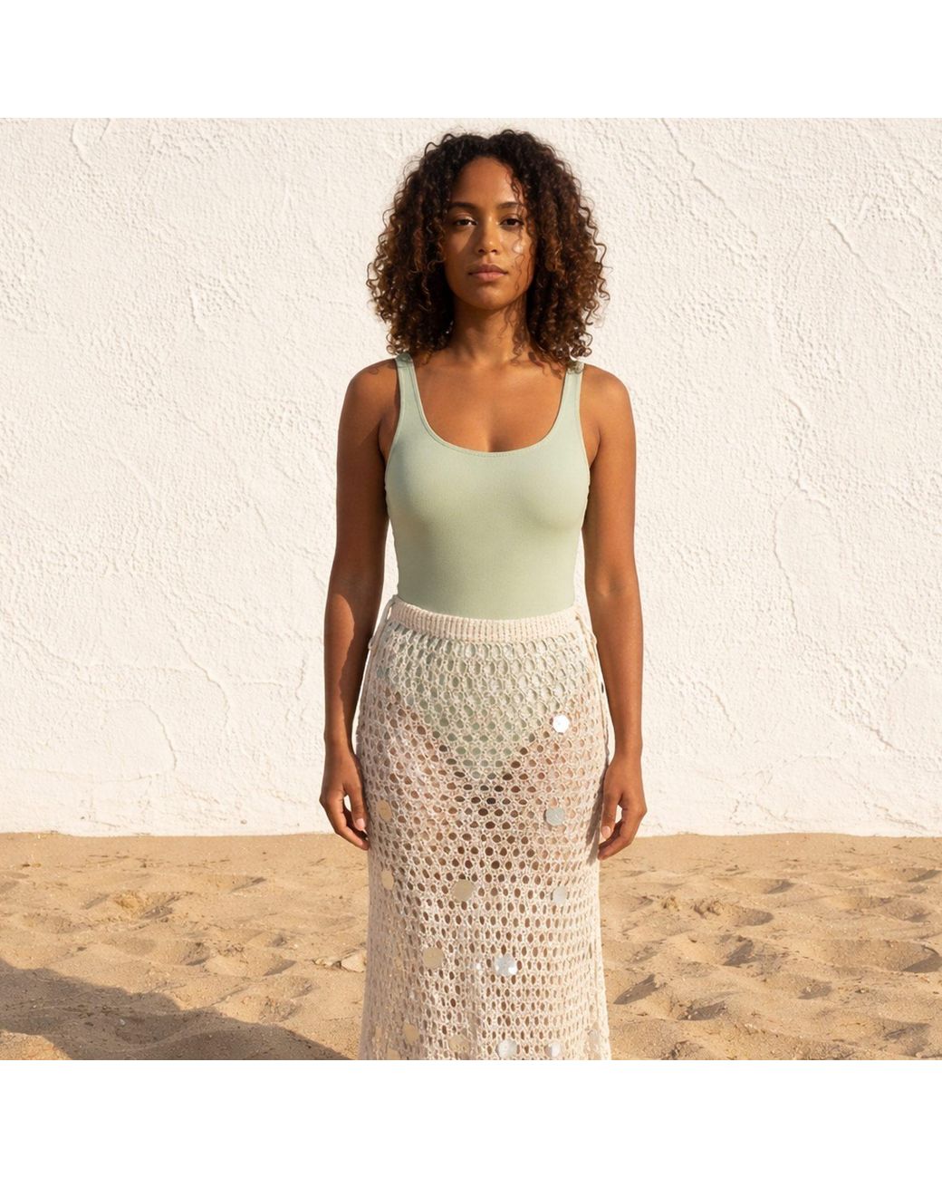 Women & Women Natural Off- Sequin-Embellished Knit Skirt