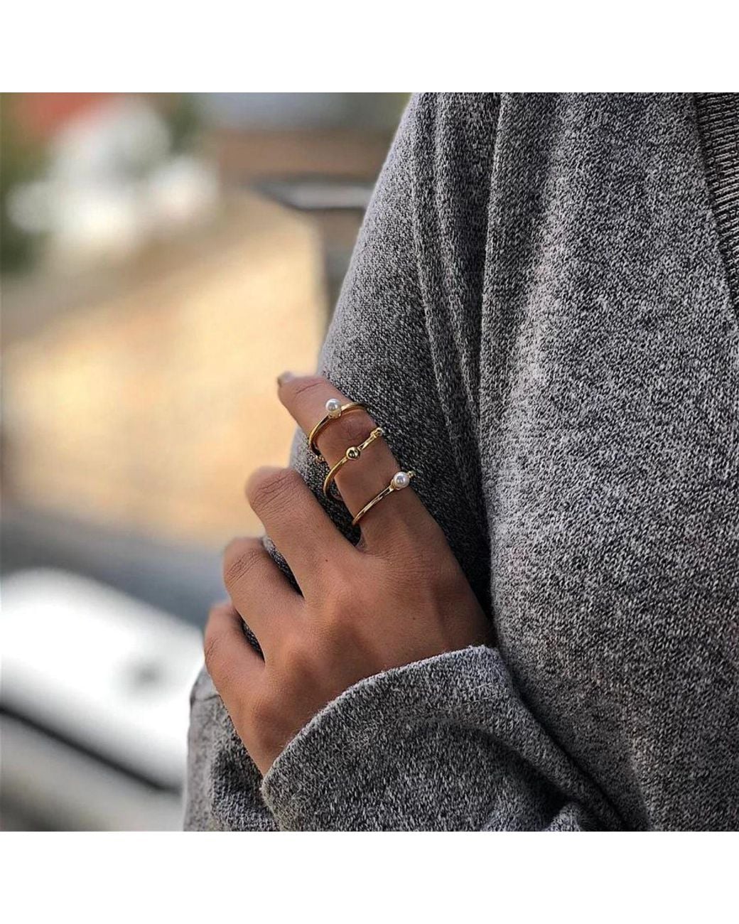 LINYA JEWELLERY Metallic Spiral Pearl Ring