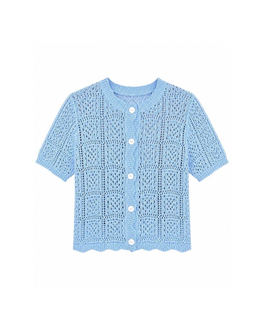 Yumi' Blue Crochet Short Sleeve Cardigan